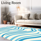 Blue Wavy Abstract Lines Design Rug