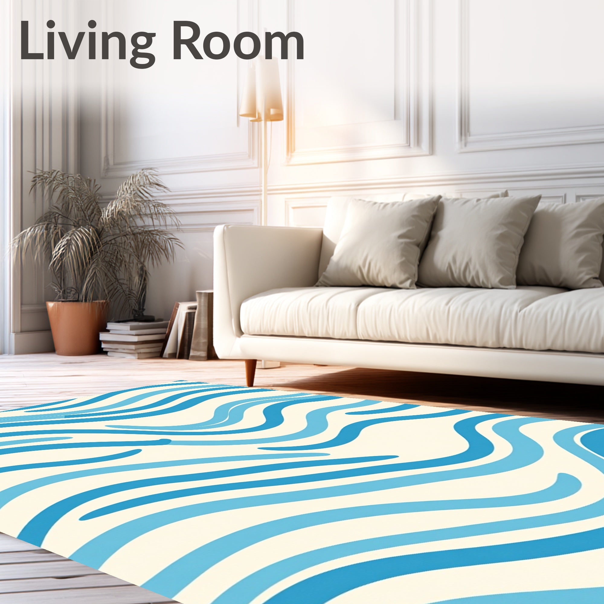 Blue Wavy Abstract Lines Design Rug