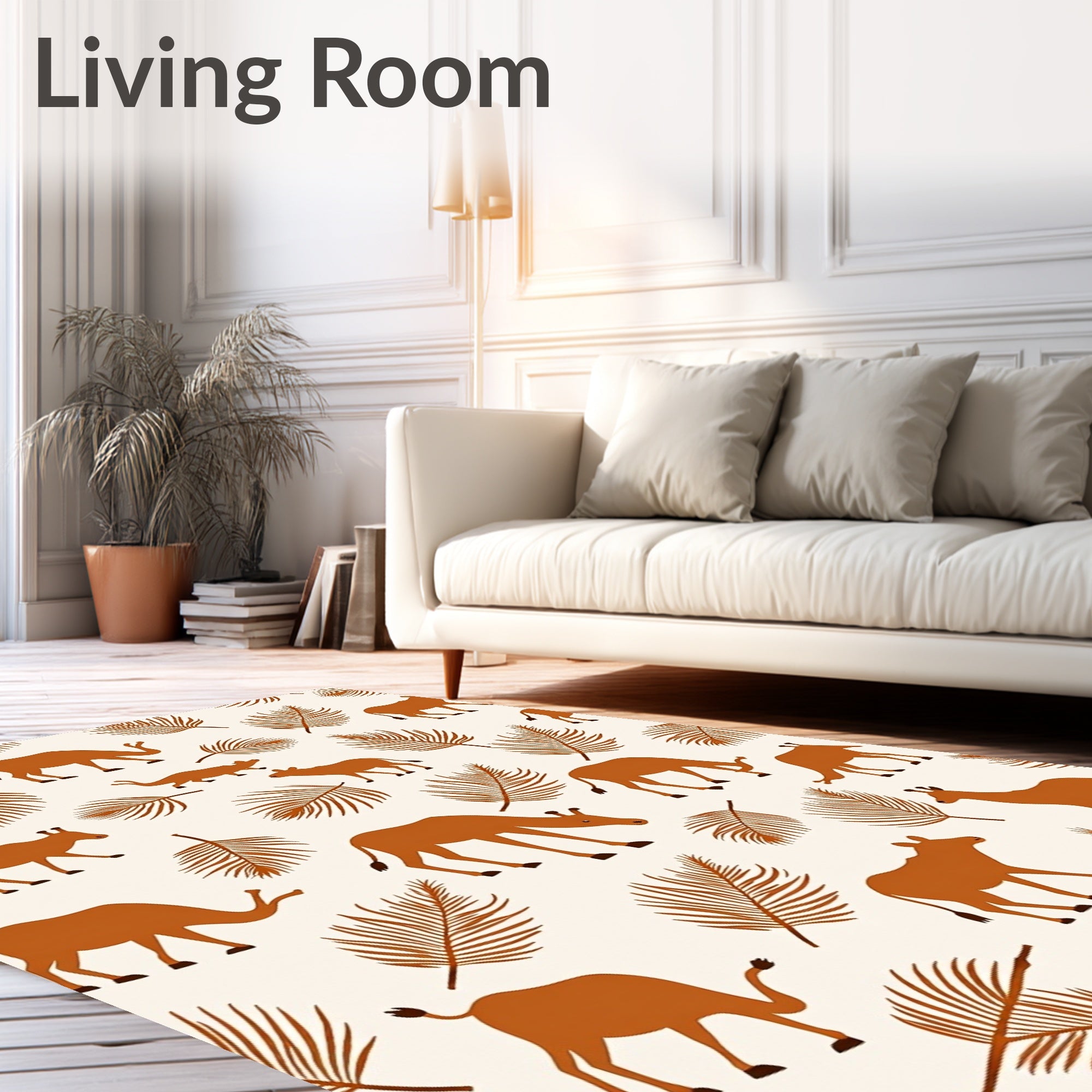 Safari Animals Palm Leaves Pattern Rug