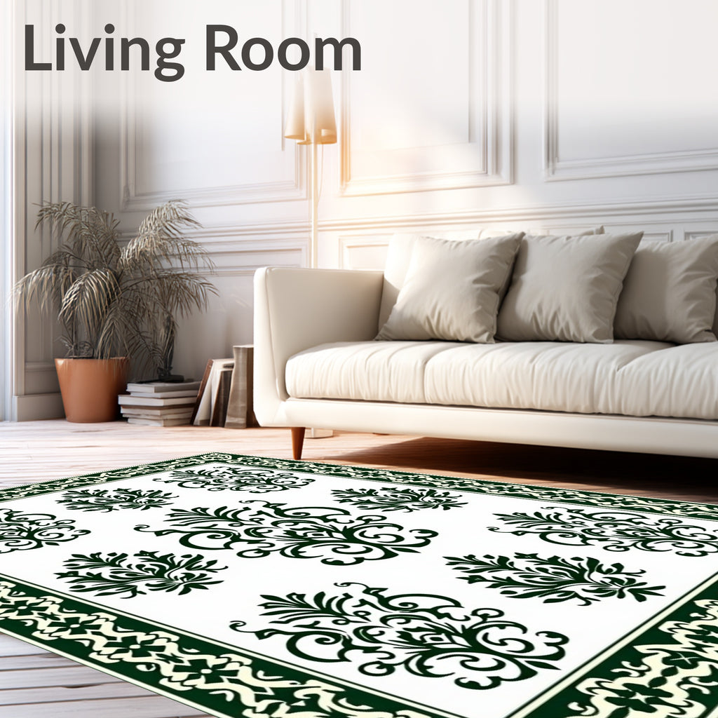 Traditional Damask Floral Scroll Pattern Rug
