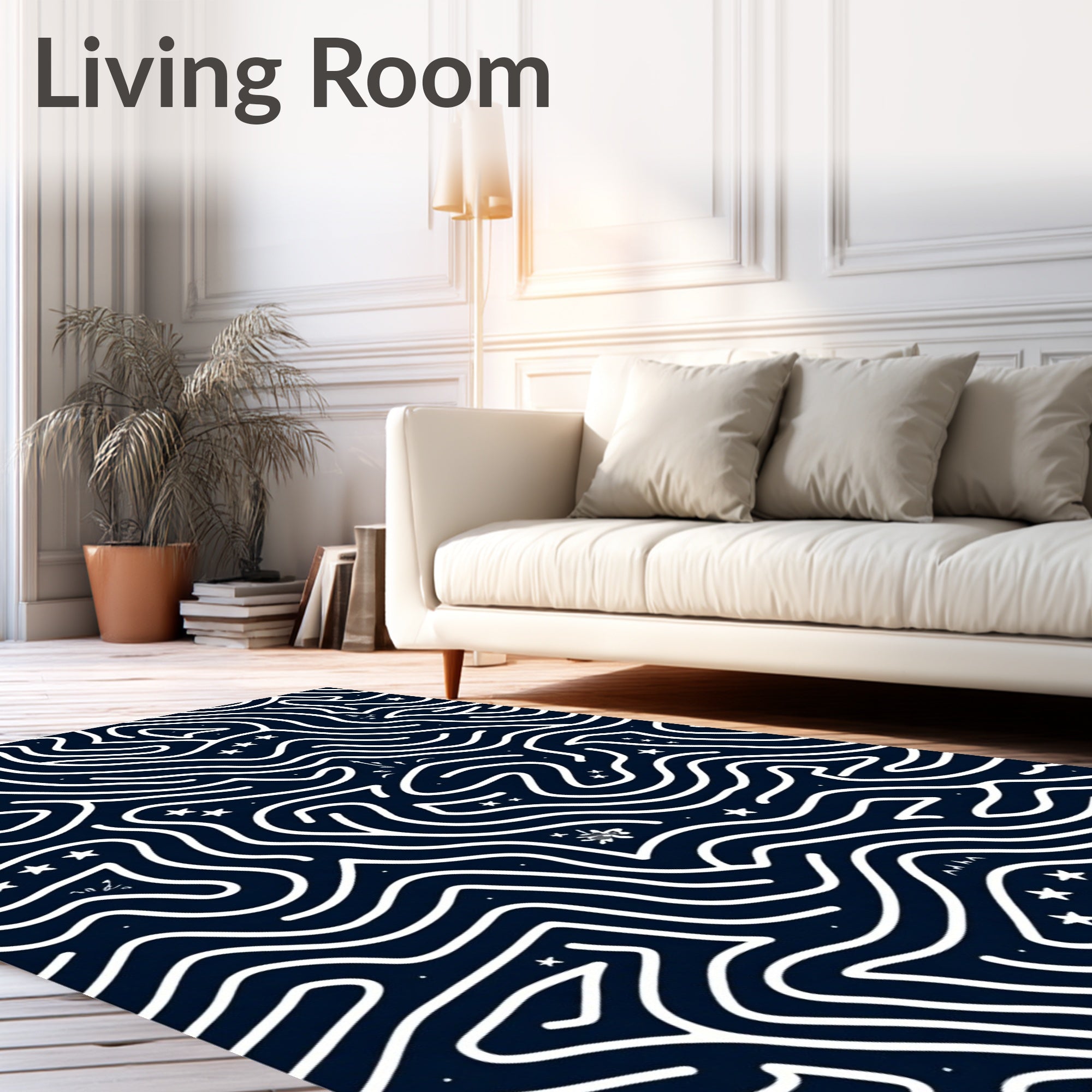 Winding Lines Star-Studded Navy Rug