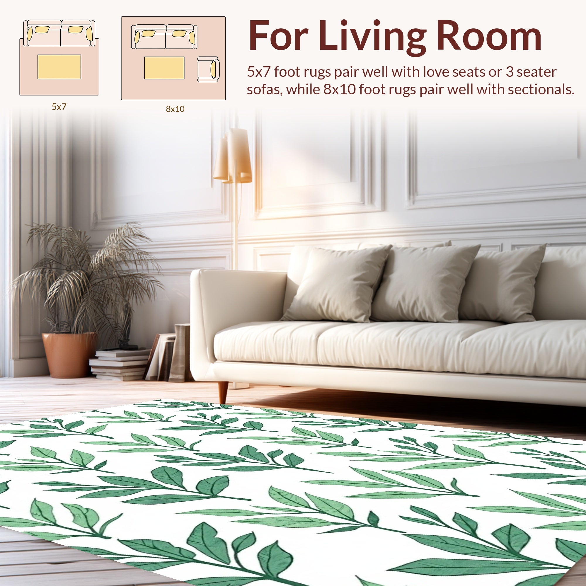 Green Leaf Branch Pattern Rug
