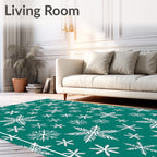 White Snowflake Pattern Teal Design Rug