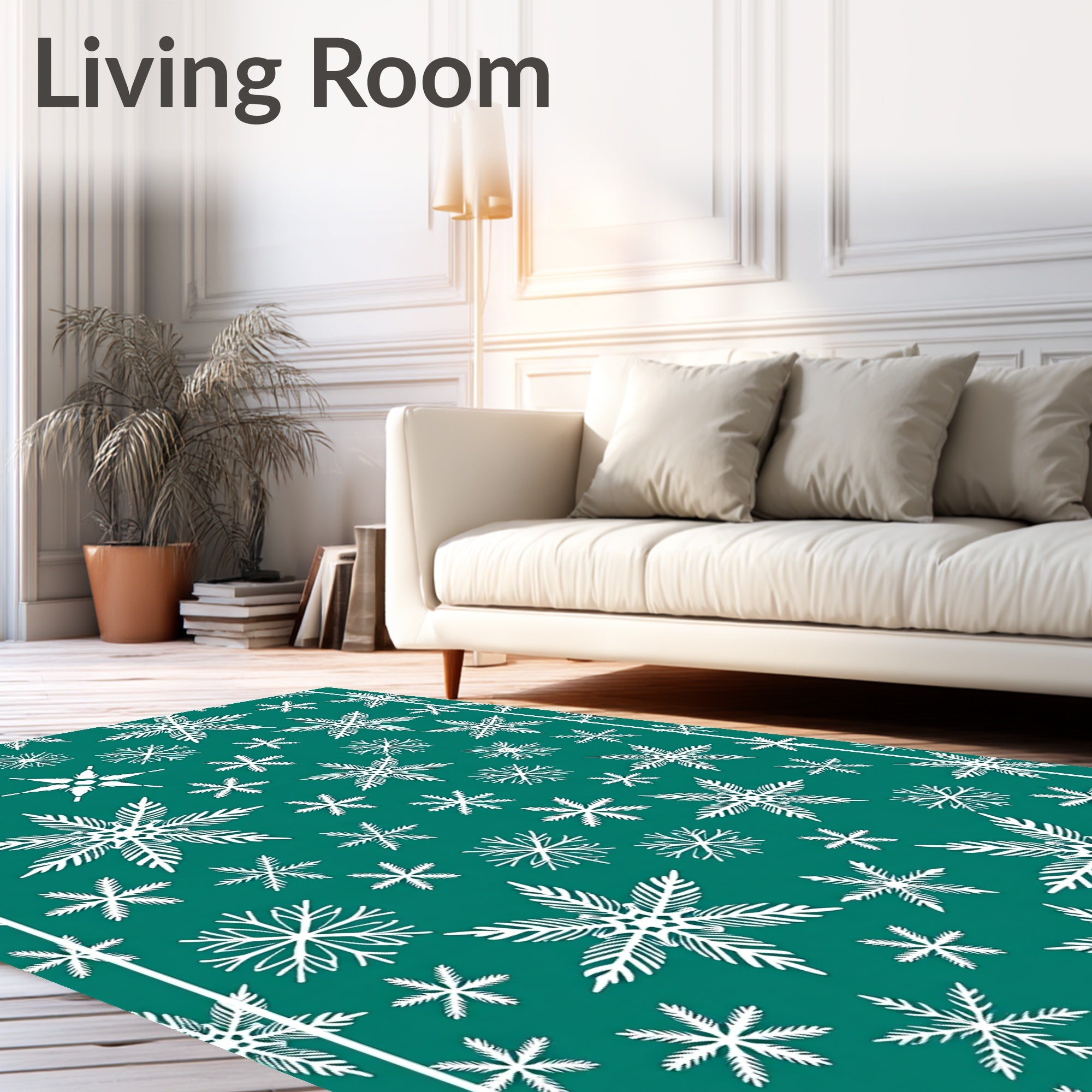 White Snowflake Pattern Teal Design Rug