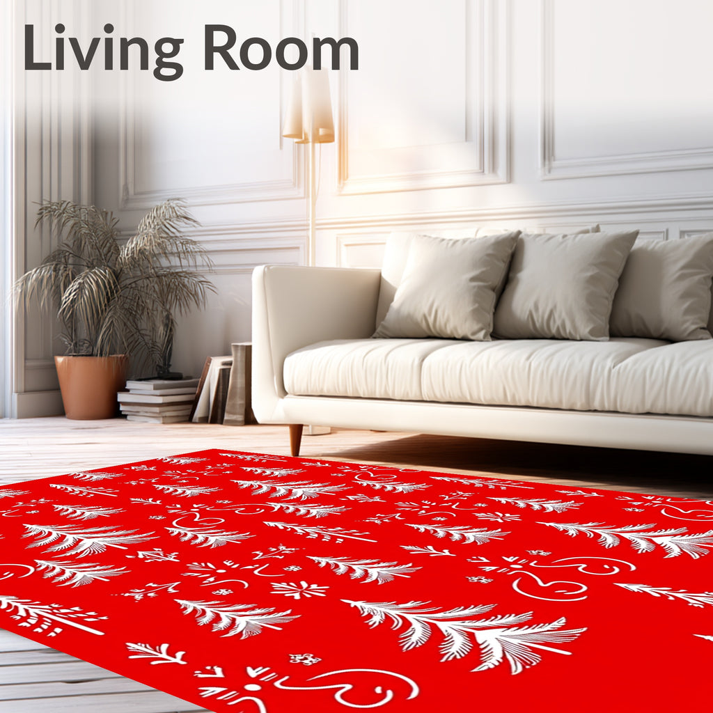 Festive Trees Winter Snowflake Pattern Rug