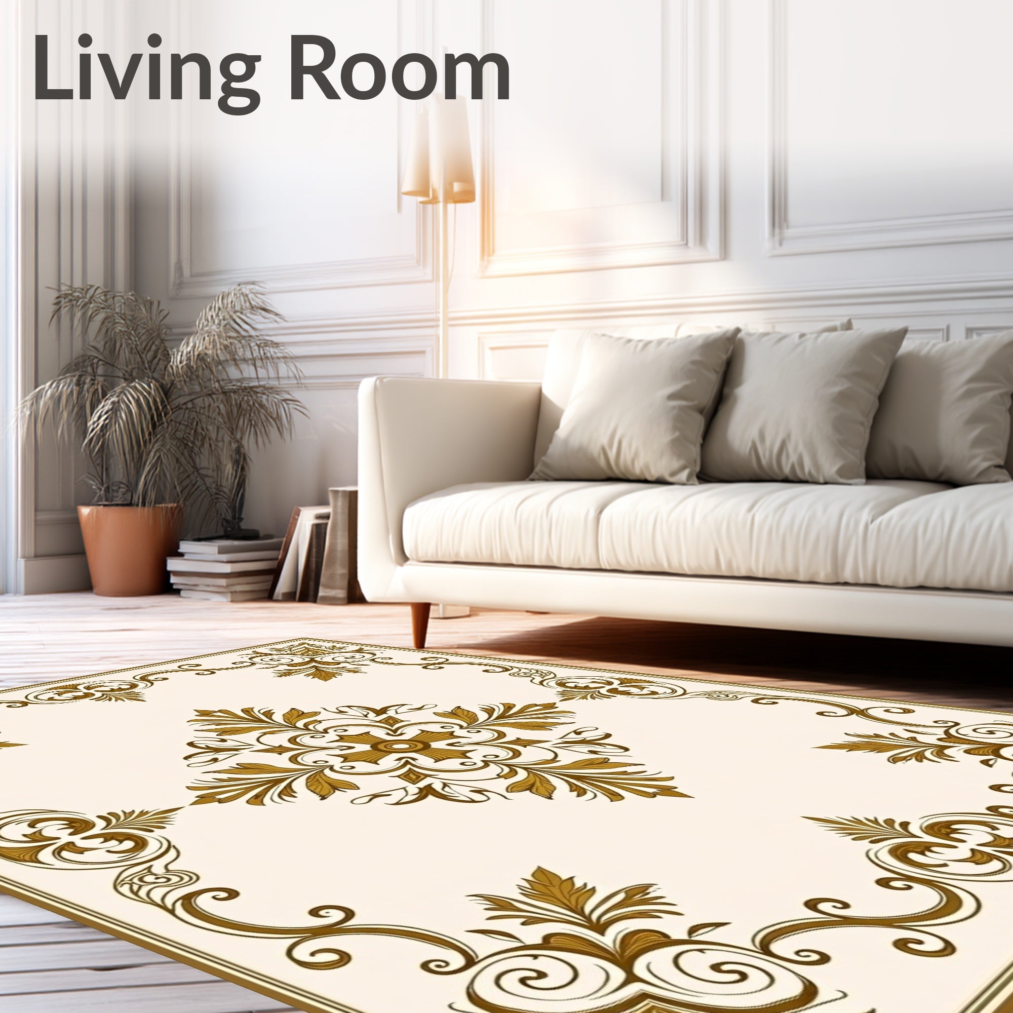 Classic Gold Leaf Scrollwork Pattern Rug