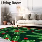 Festive Green Red Floral Berry Clusters Rug