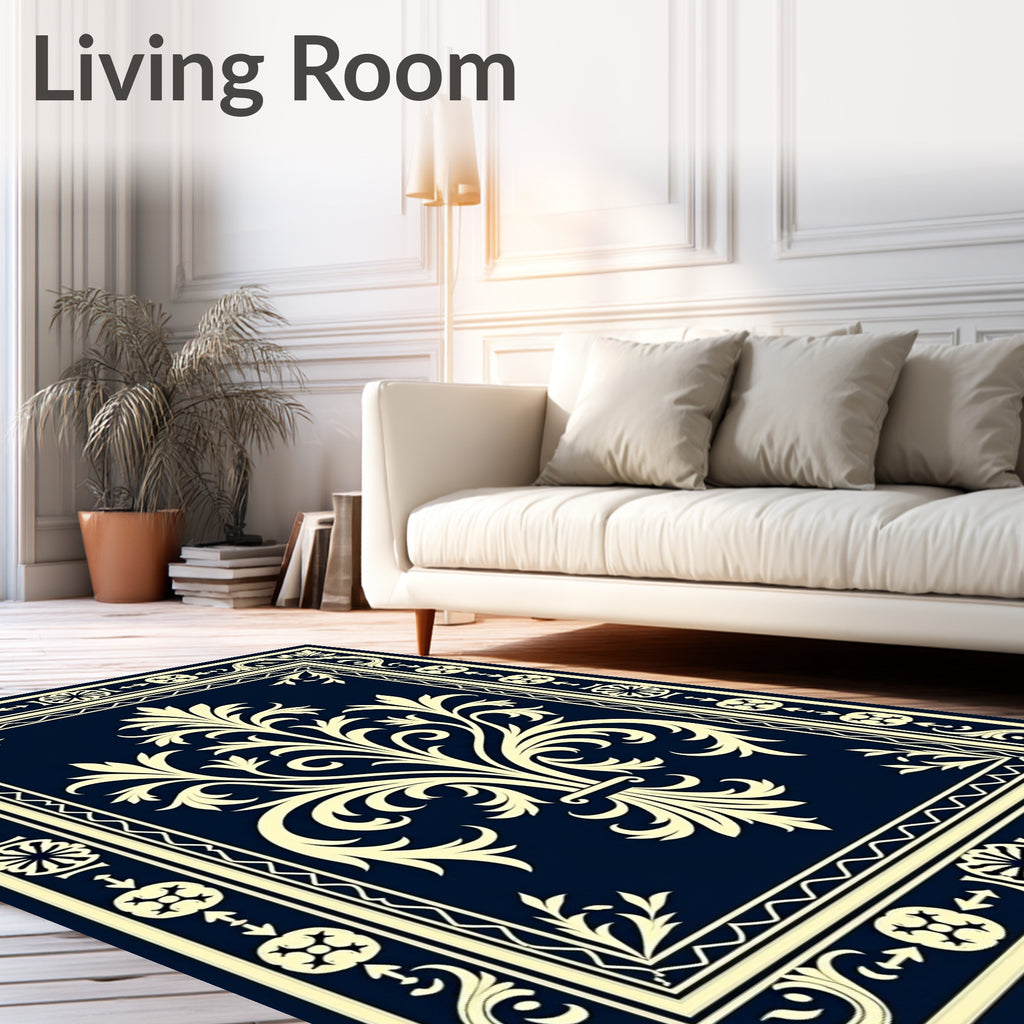 Elegant Ivory Fleur-de-lis Pattern Rug