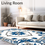 Elegant Blue Floral Scrollwork Design Rug