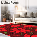 Bold Red Flower Botanical Pattern Rug