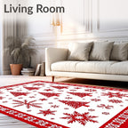 Red Snowflake and 3 Trees Pattern Rug