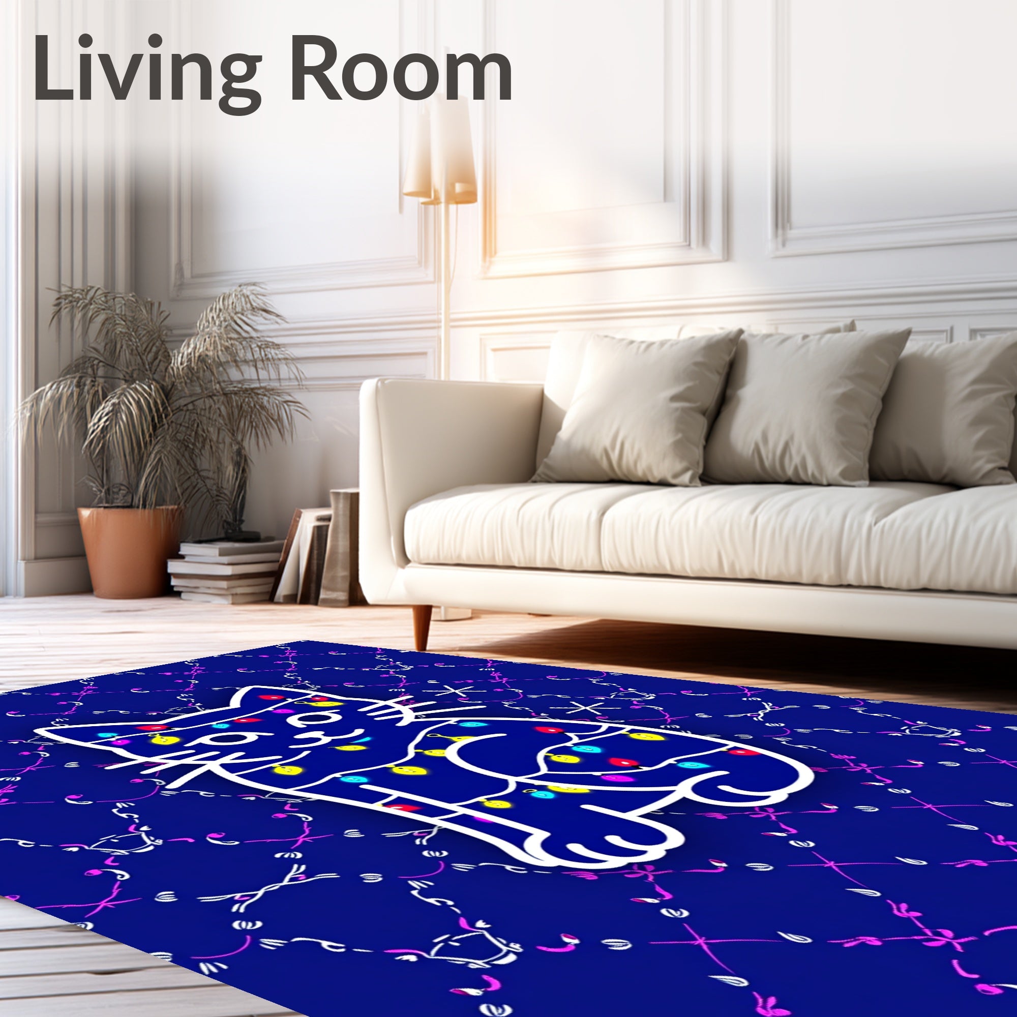 Cute Cat String Lights Pattern Rug