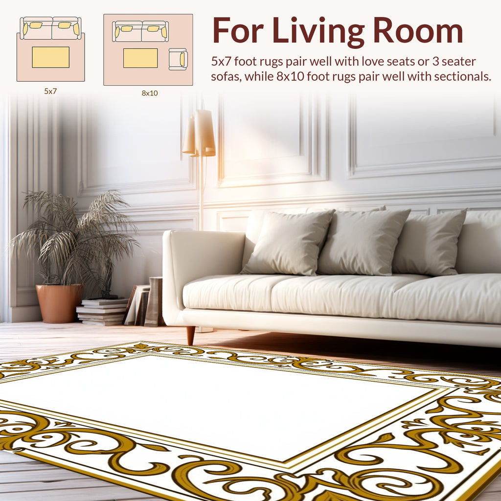 Ornate Gold Vintage Scroll Pattern Rug