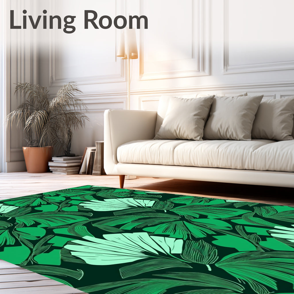 Tropical Leaf Pattern With Green Hues Rug