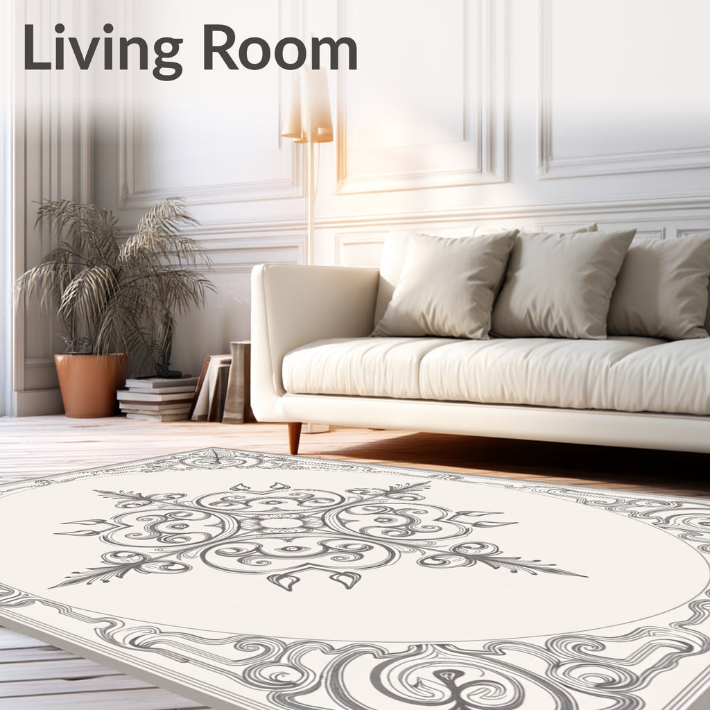 Elegant Gray Scrollwork Mandala Design Rug