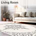 Elegant Gray Scrollwork Mandala Design Rug