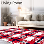 Red Navy White Plaid Pattern Design Rug