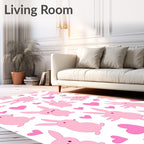 Cute Pink Bunny and Heart Pattern Rug