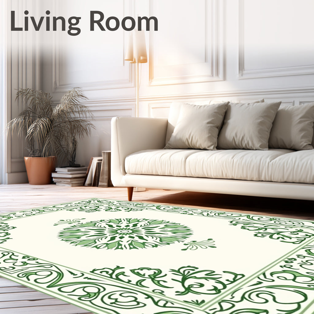 Green Floral Medallion and Border Rug