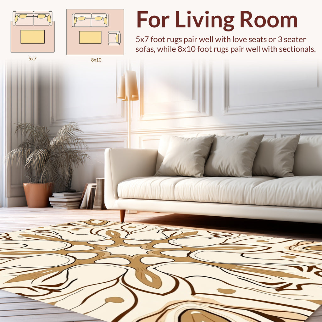 Symmetrical Brown And Beige Floral Design Rug