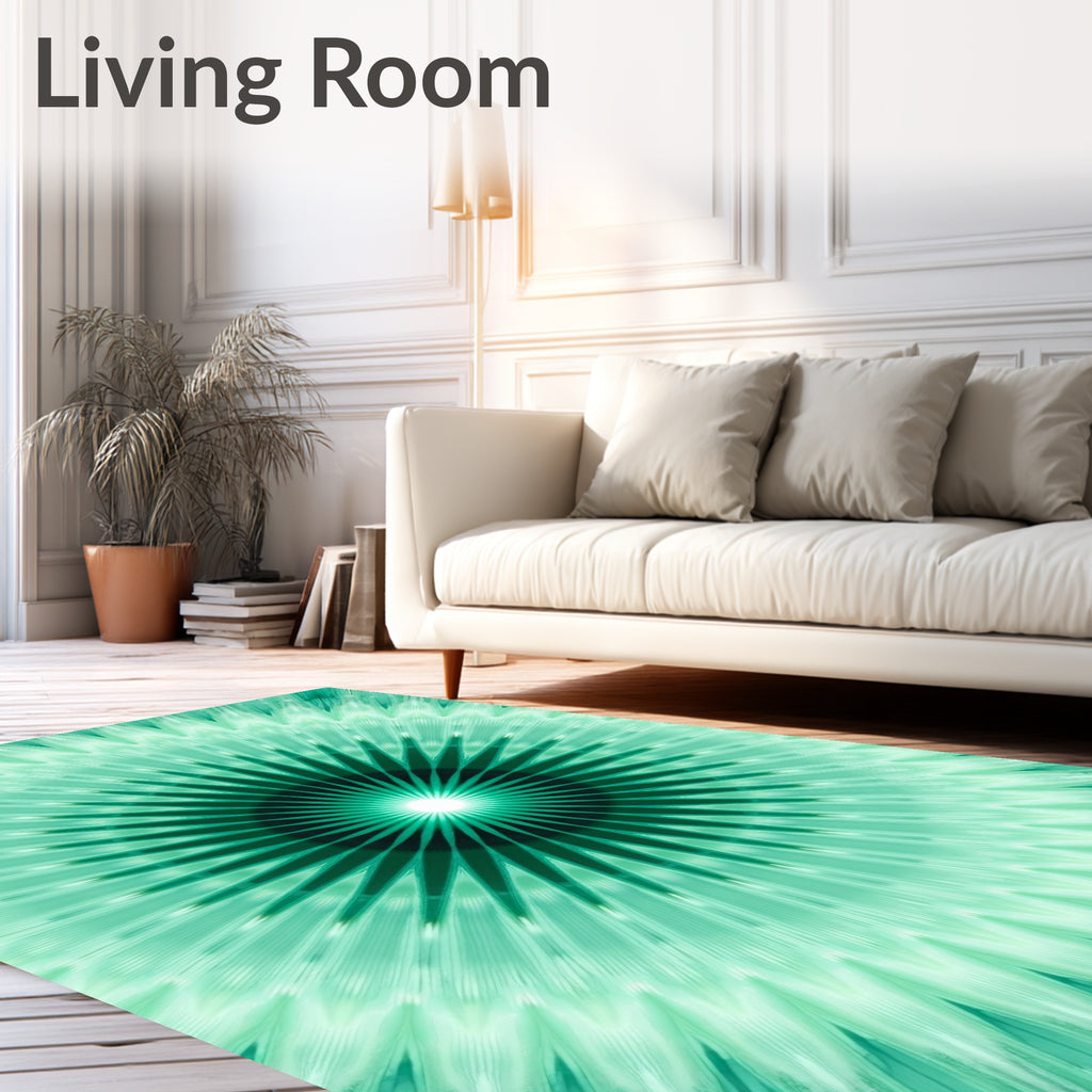 Teal Sunburst Starburst Pattern Design Rug