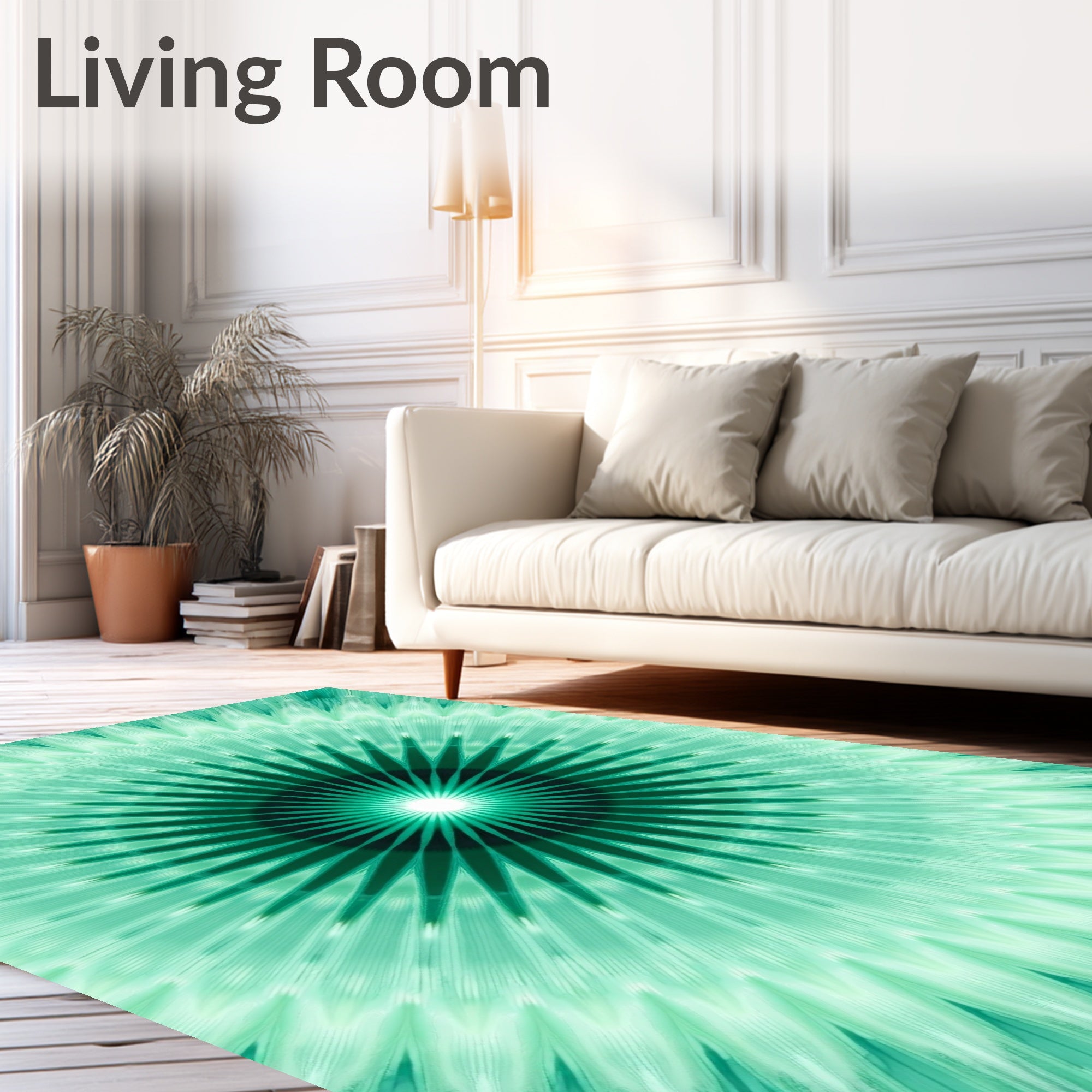 Teal Sunburst Starburst Pattern Design Rug