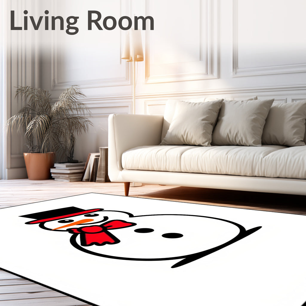 Joyful Snowman Red Hat Black Bowtie Rug