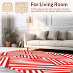 Red and White Geometric Interlocking Pattern Rug