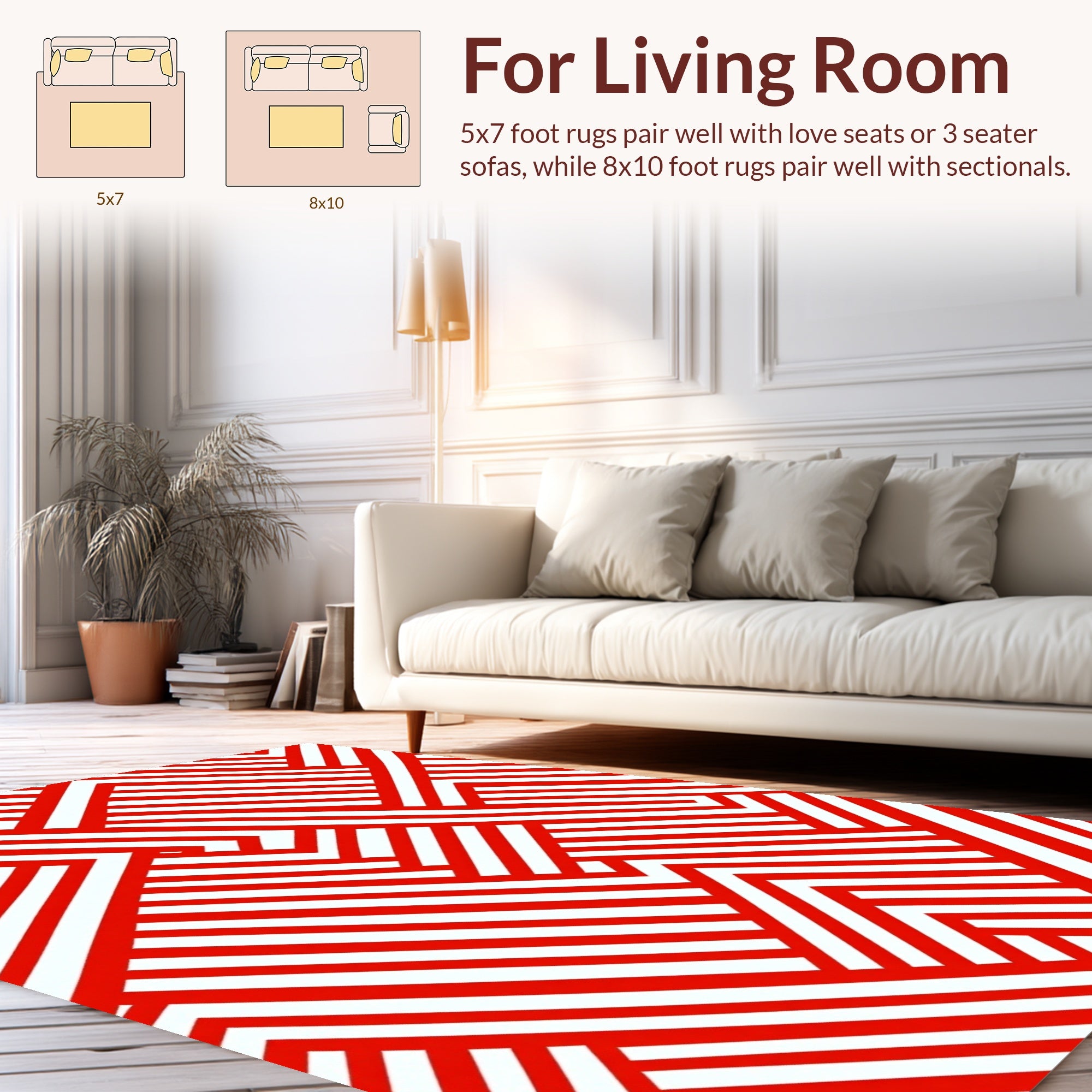 Red and White Geometric Interlocking Pattern Rug