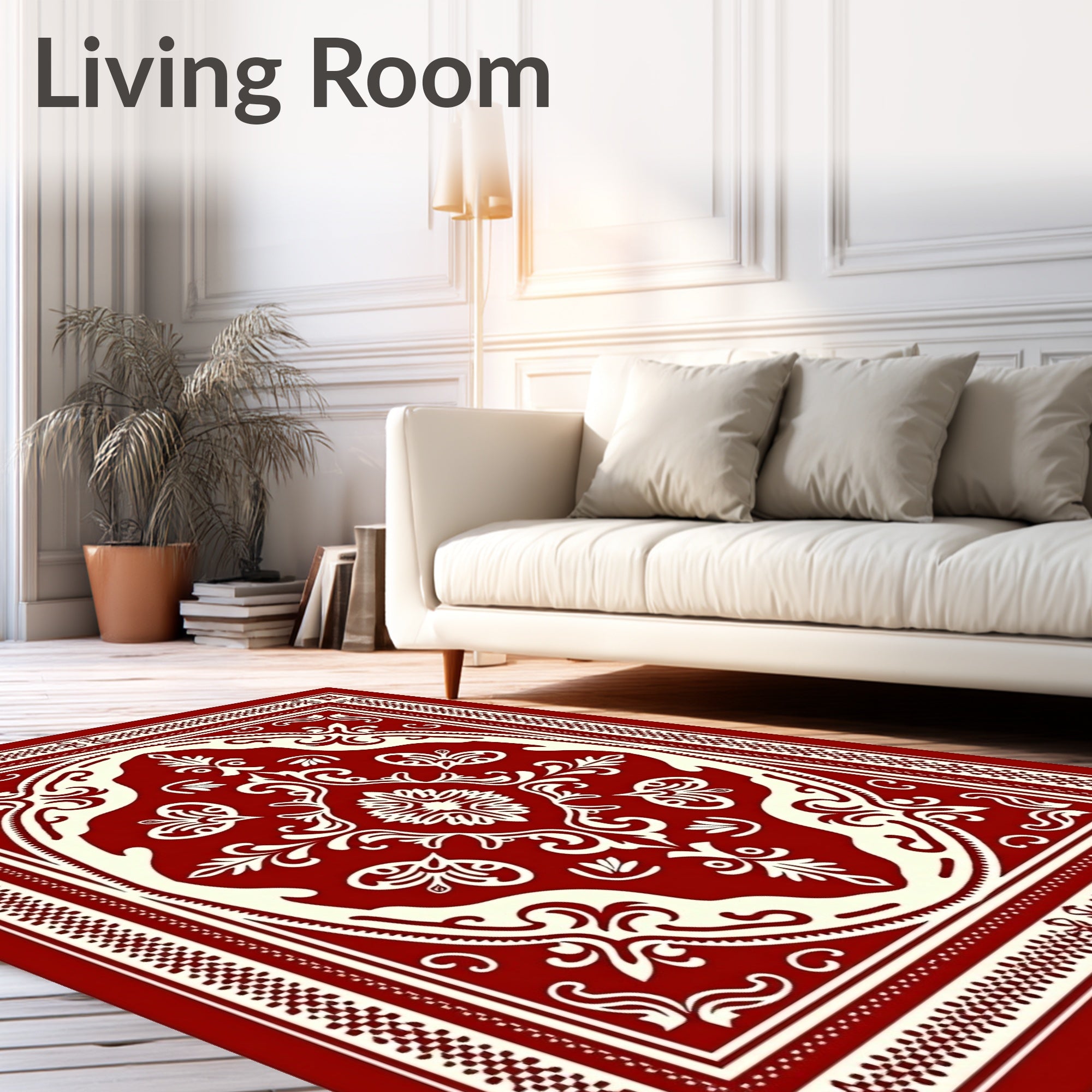 Classic Red Cream Floral Medallion Rug