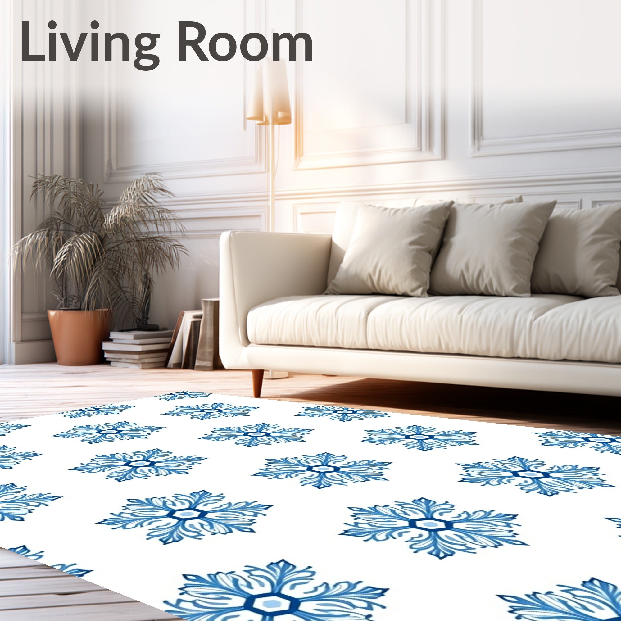 Blue Floral Hexagonal Pattern Rug