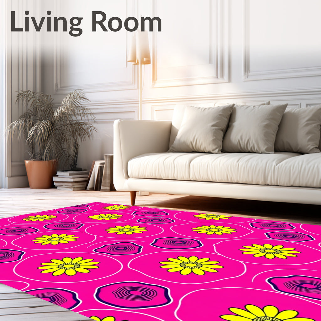 Bright Pink Floral Round PatternRug Rug