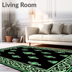 Black Emerald Medallion Floral Border Rug