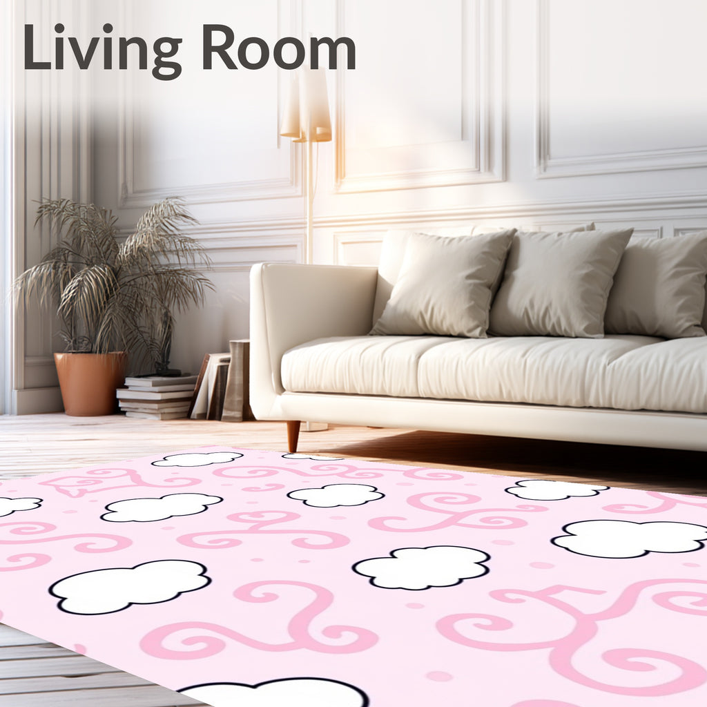 Whimsical Pink Cloud Swirl Motif Rug