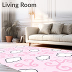 Whimsical Pink Cloud Swirl Motif Rug