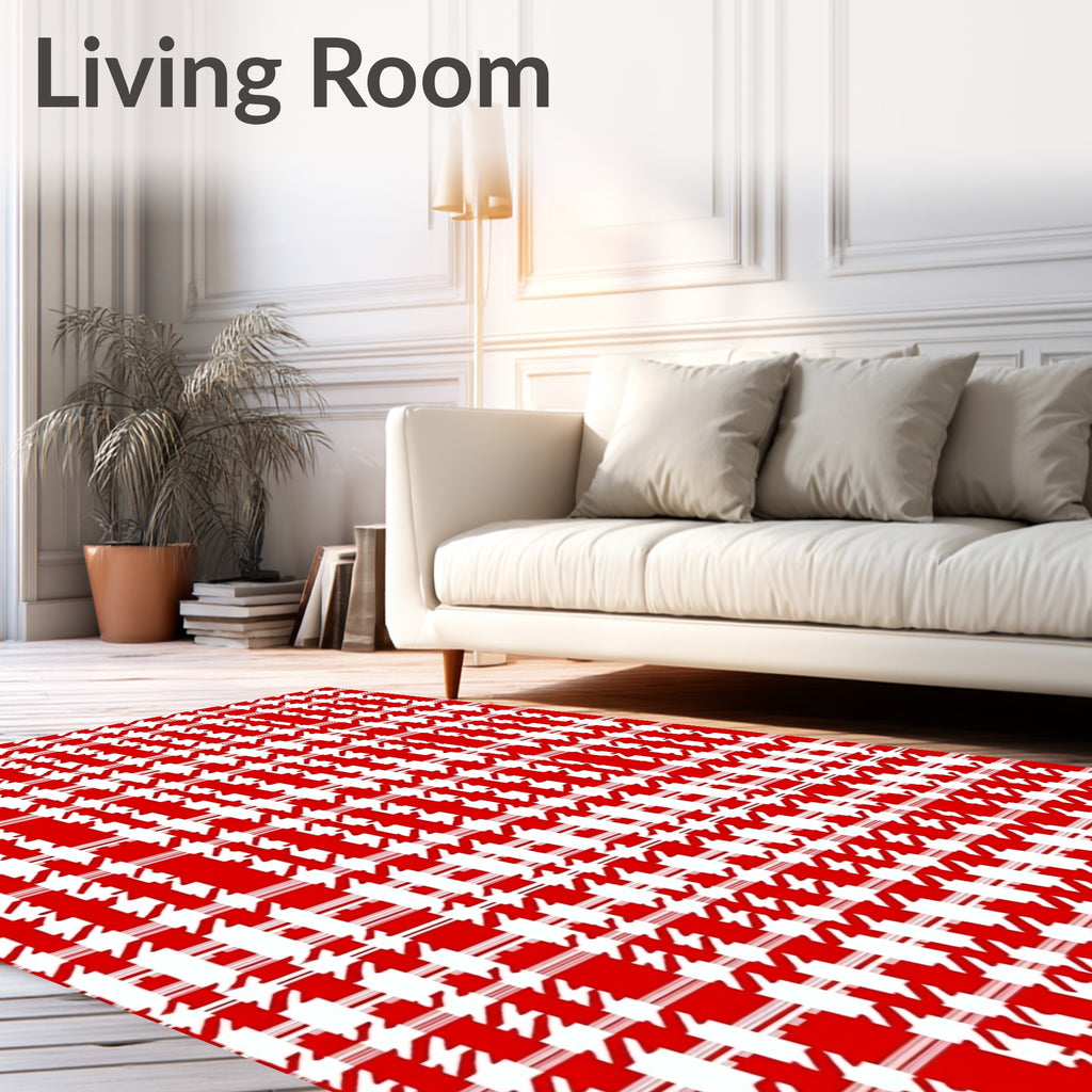 Classic Red Houndstooth Pattern Rug