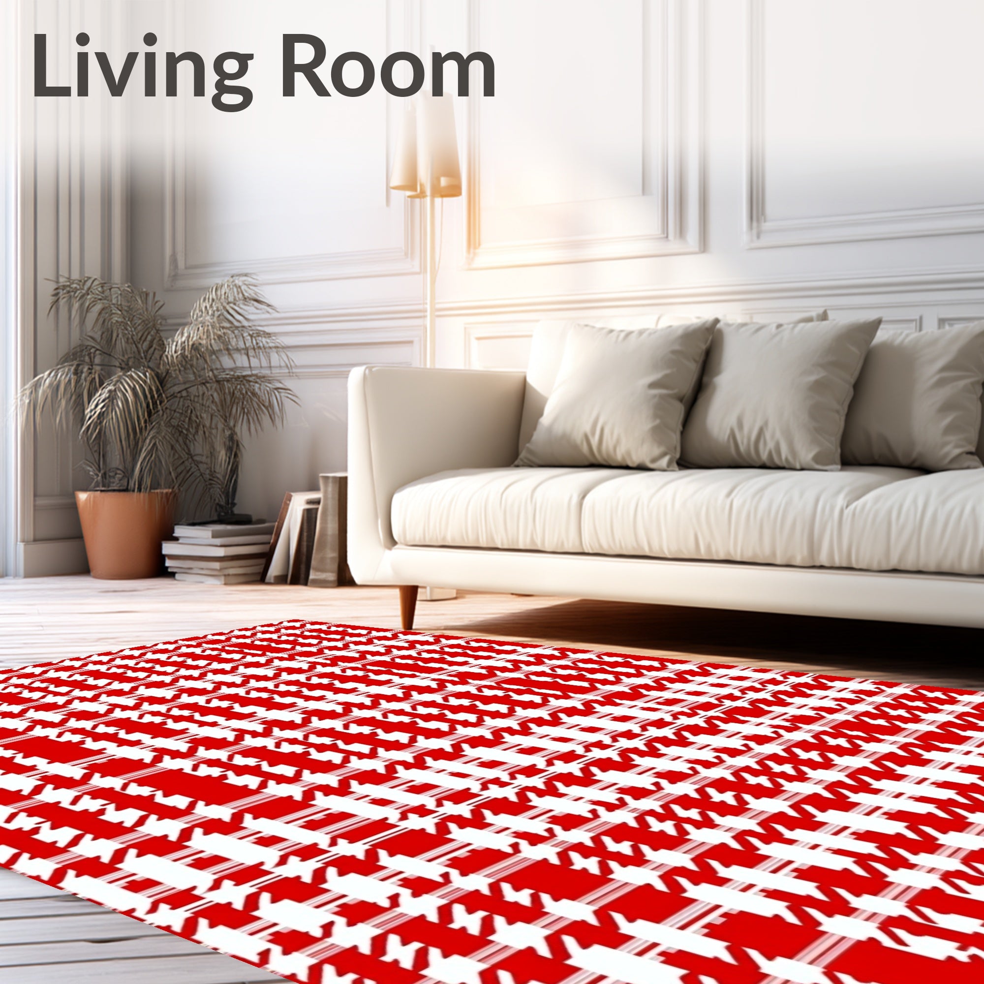 Classic Red Houndstooth Pattern Rug