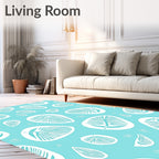 Teal White Feather Pattern Rug