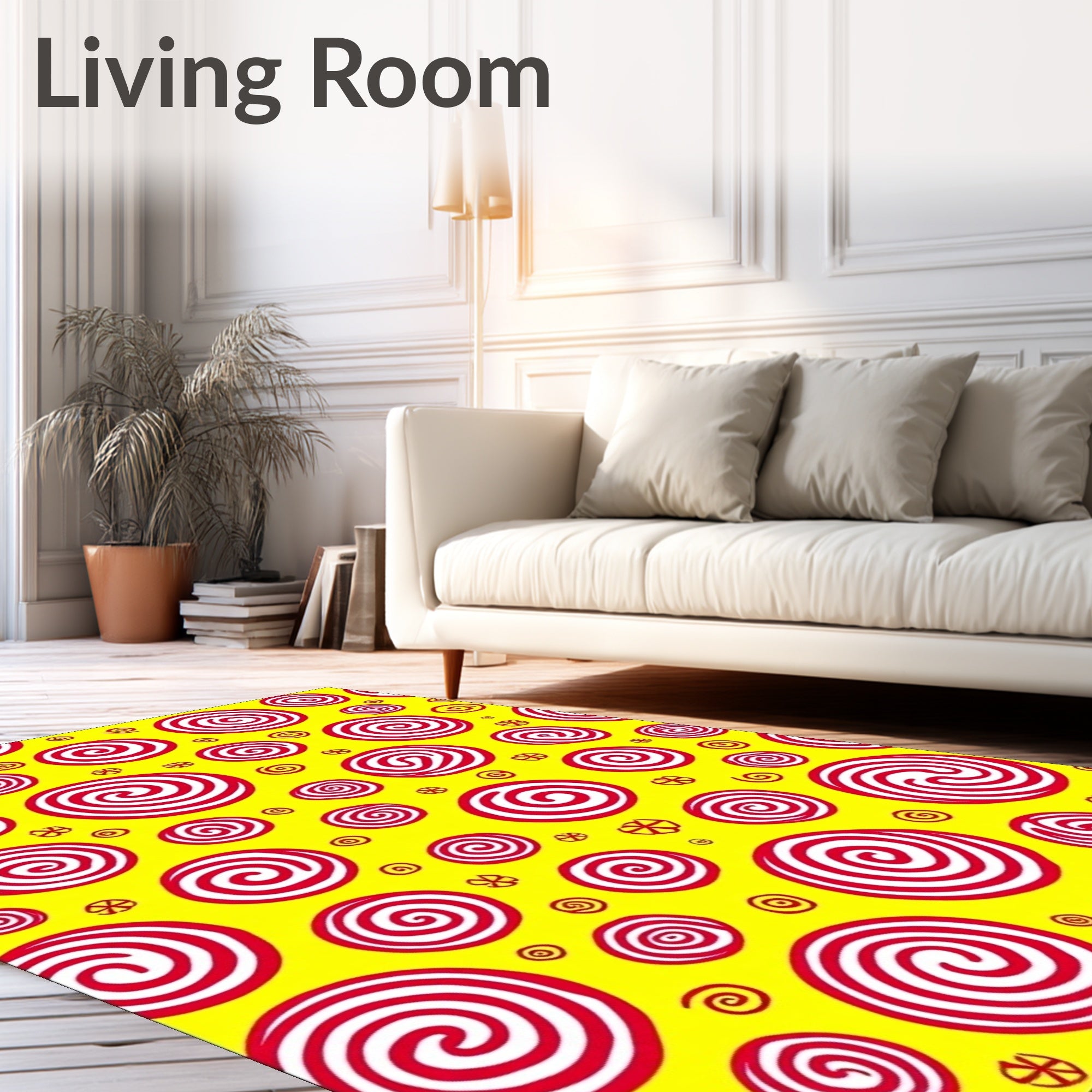 Red White Swirl Circles Pattern Rug