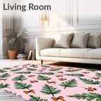Green Pine Sprig and Orange Blossom Pattern Rug
