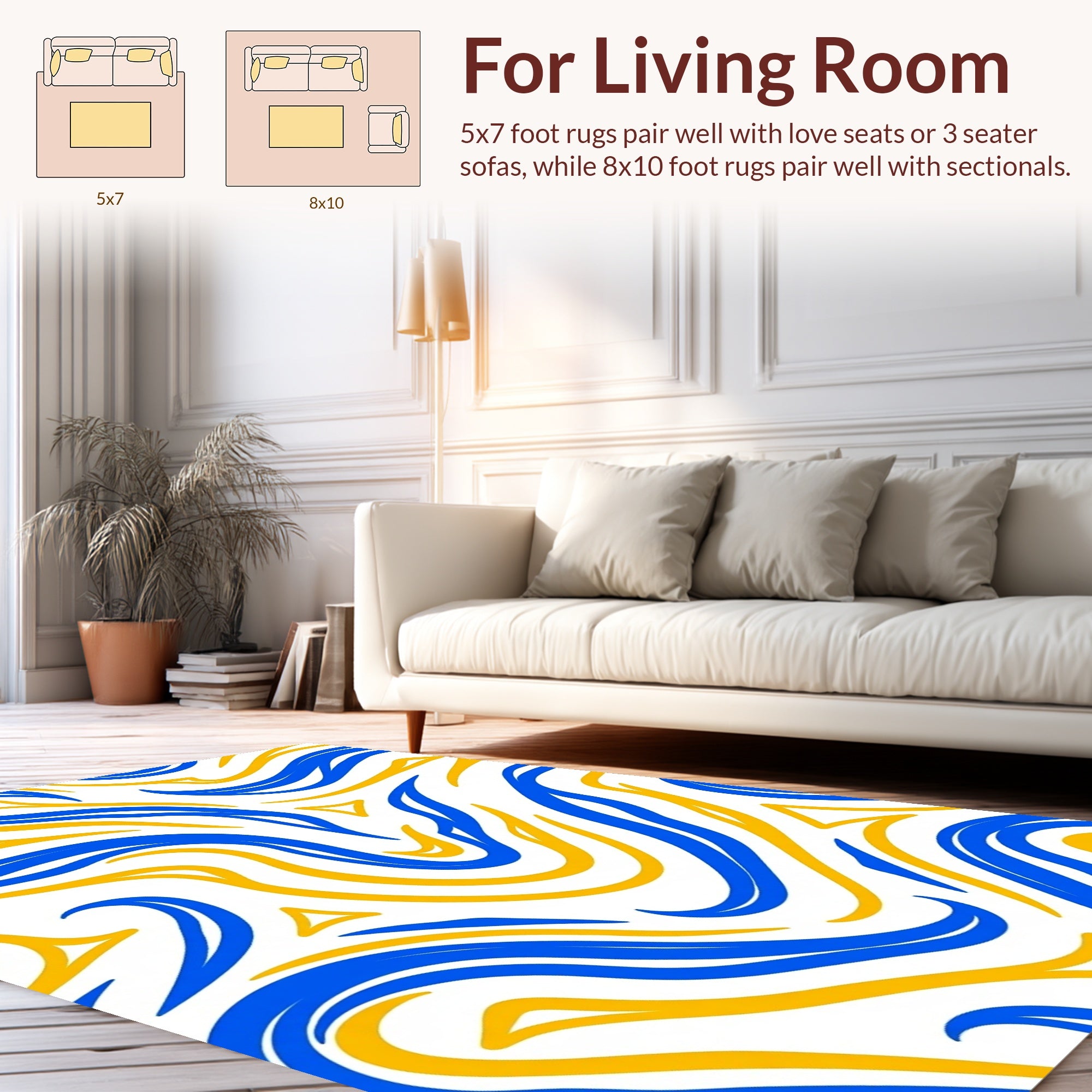 Blue Yellow Wavy Lines Design Rug
