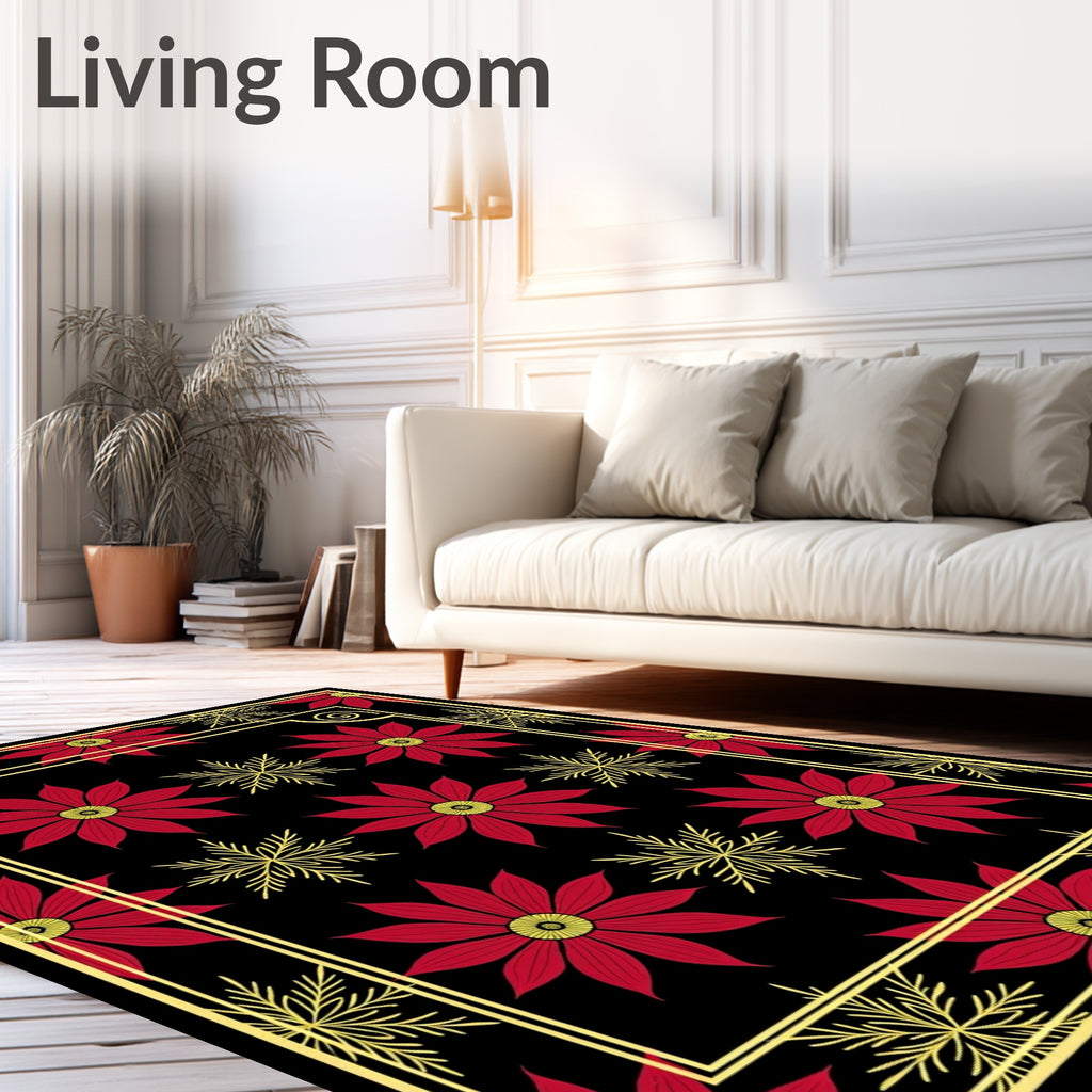 Red Floral Yellow Star Inlay Design Rug