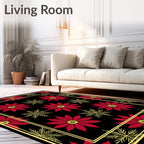 Red Floral Yellow Star Inlay Design Rug