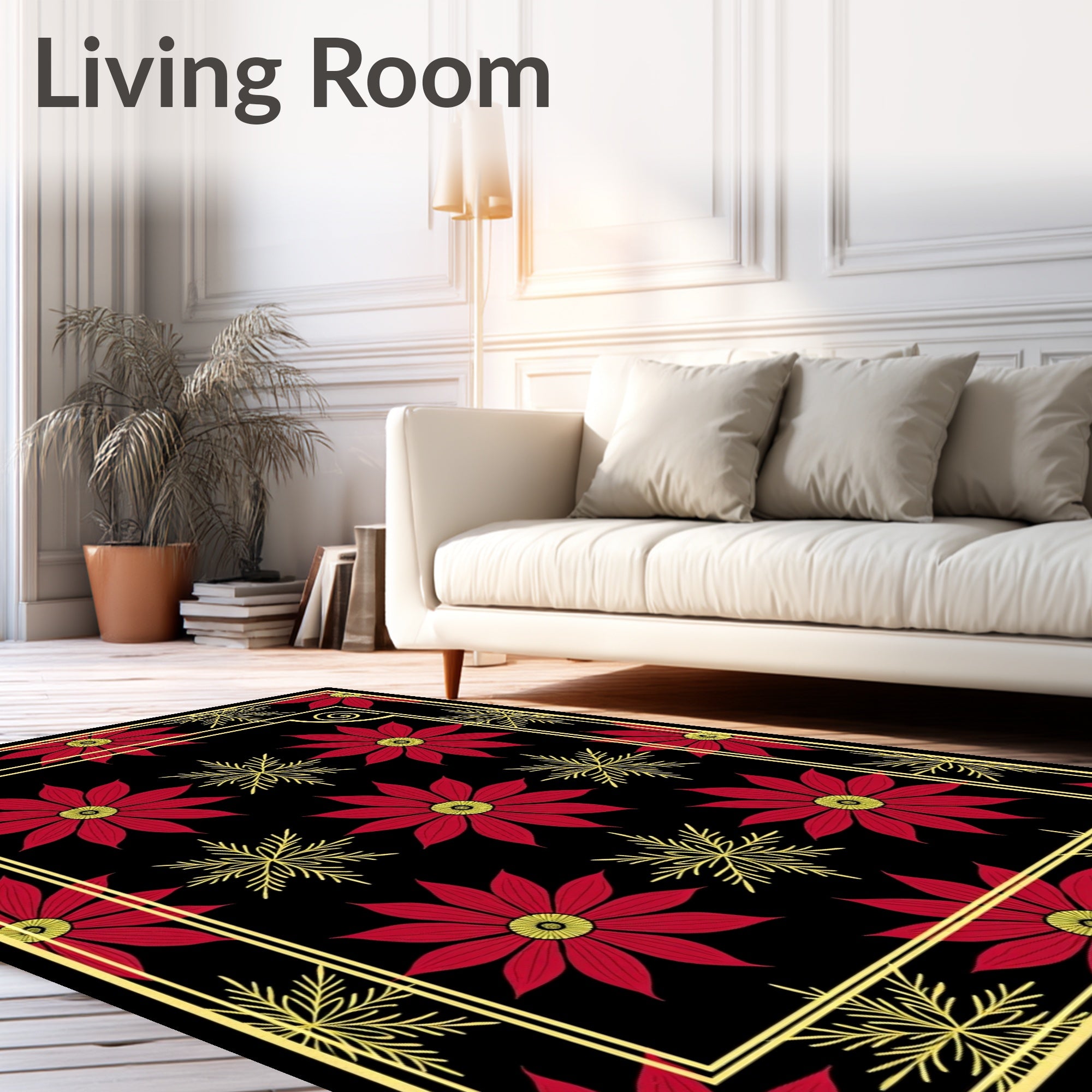 Red Floral Yellow Star Inlay Design Rug