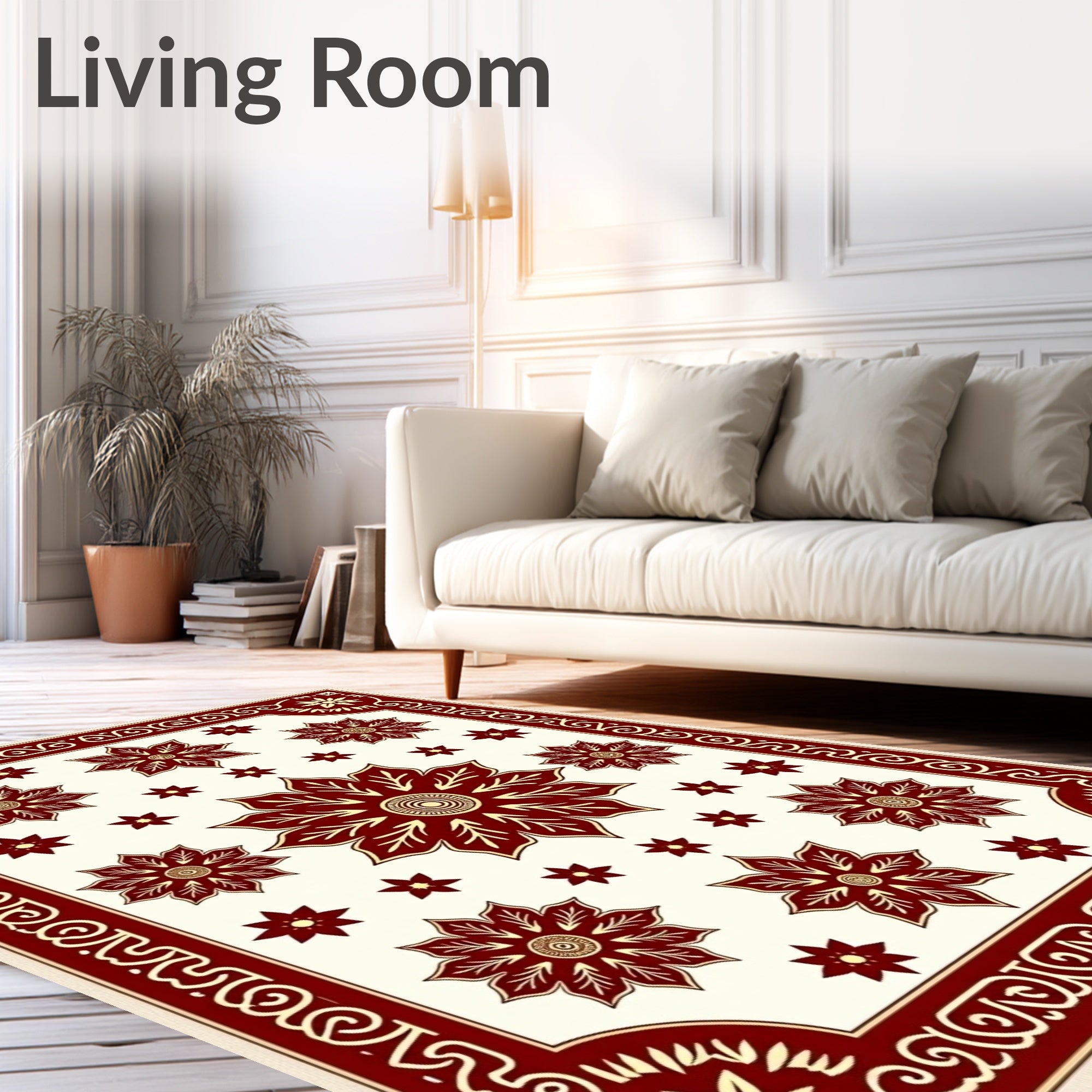 Maroon Floral Center Border Design Rug