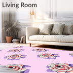 Whimsical Rose Pattern With Skull Eyes Rug