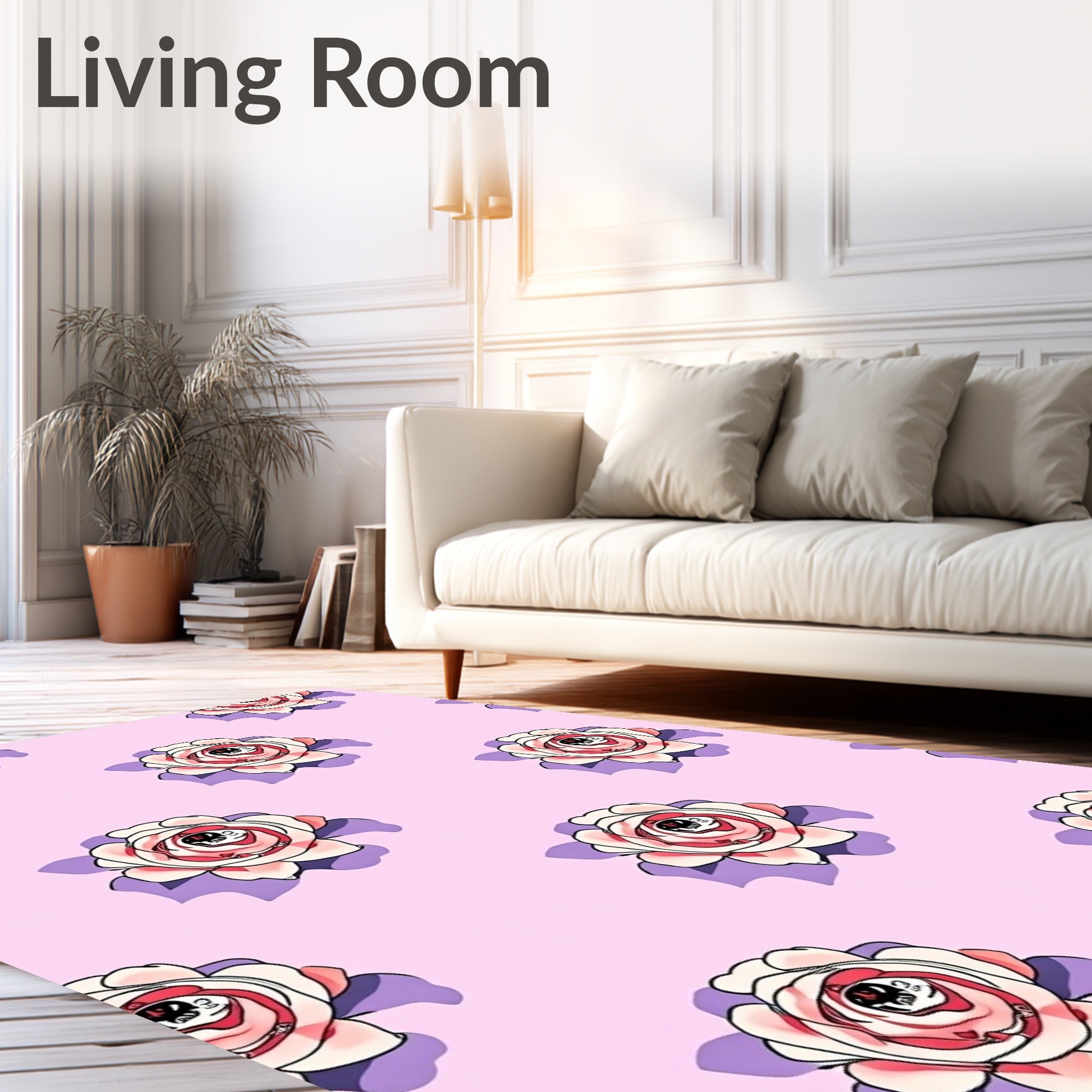 Whimsical Rose Pattern With Skull Eyes Rug