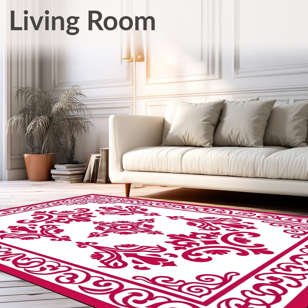Regal Elaborate Crimson Floral Patterns Rug