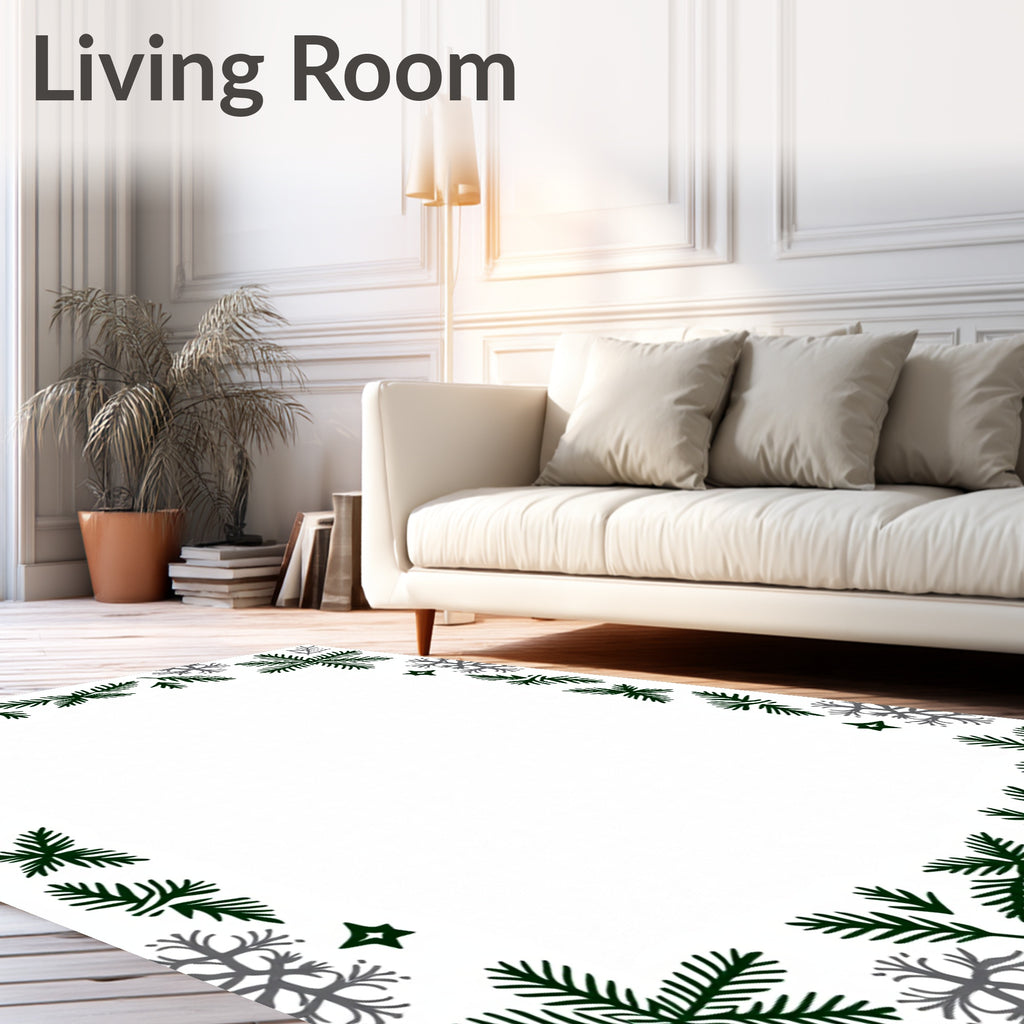 Winter Woodland Snowflake Pine Pattern Rug