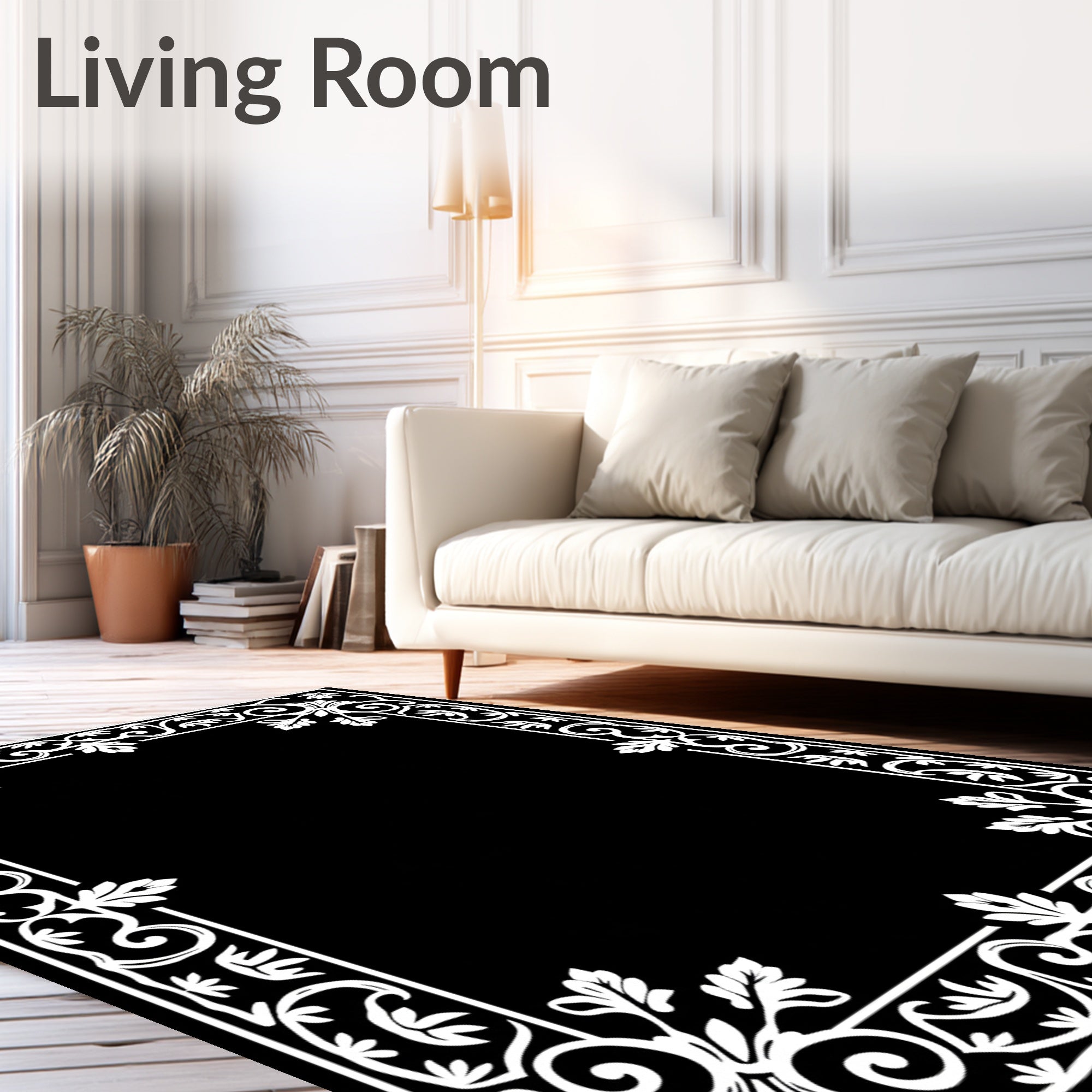 Elegant Floral Scrollwork Border Design Rug